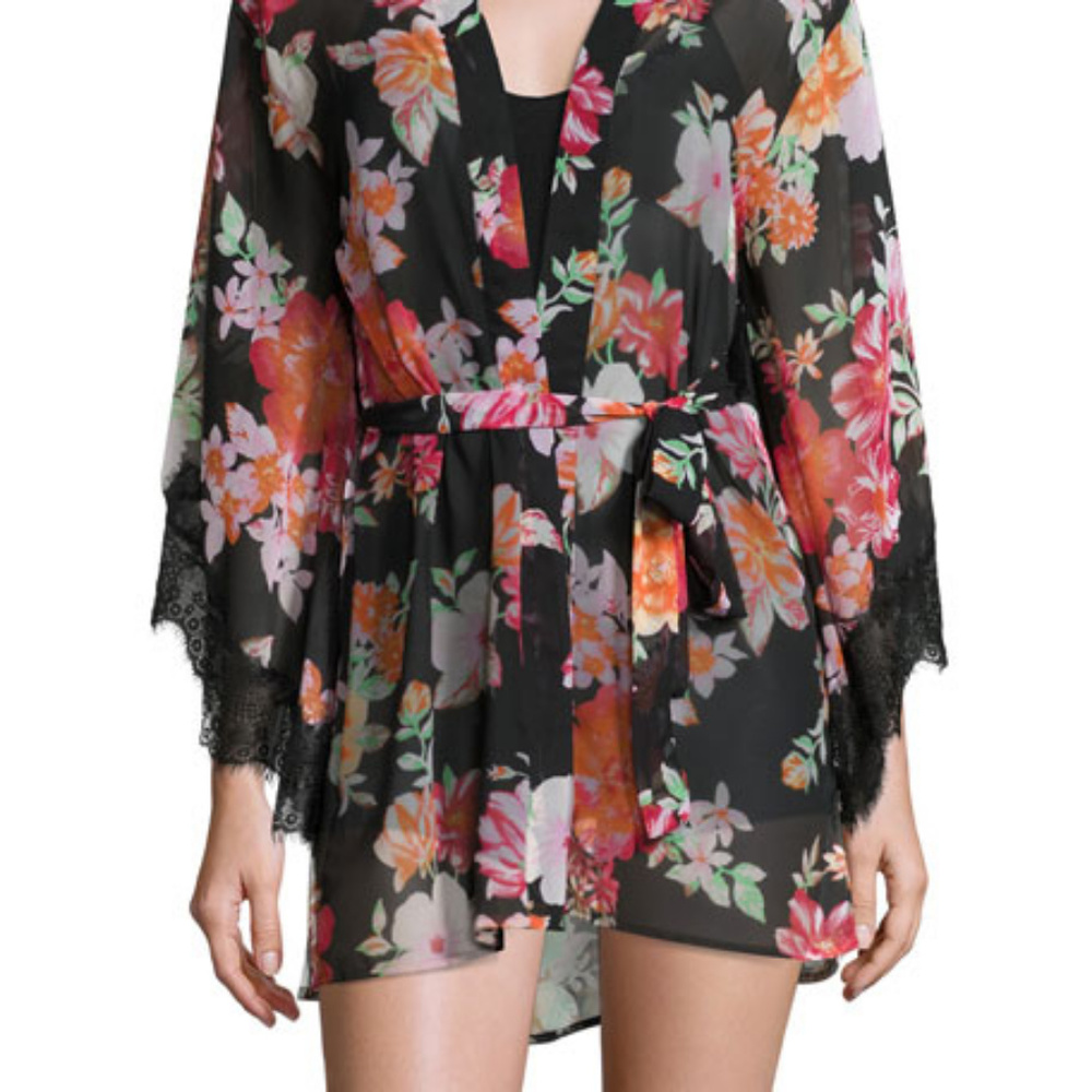 BAND OF GYPSIES SHEER FLORAL PRINT KIMONO ROBE XS NWOT